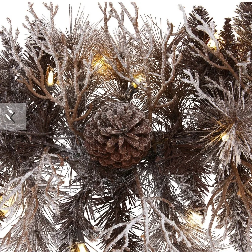 Frosted Pinecone Holiday Garland with Lights